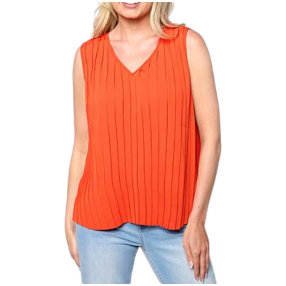 WynneCollection Pleated Crepe Knit Tank Top Red Orange - Regular